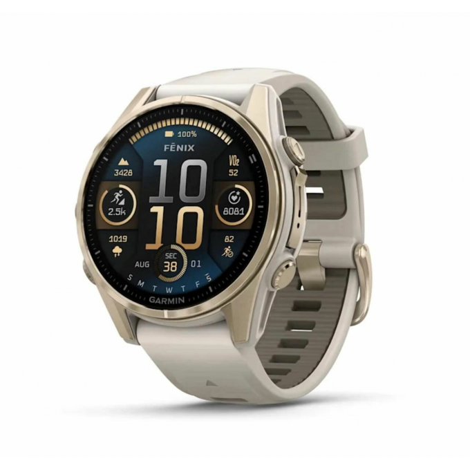 Смарт-часы GARMIN FENIX 8 43 mm Amoled GPS Watch золотистые с дымчато-серым ремешком 010-02903-18