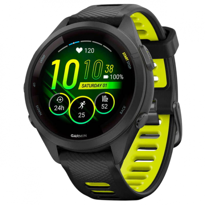 Смарт-часы GARMIN FORERUNNER 265S Black Bezel and Case with Black/Amp Yellow Silicone Band 010-02810-53